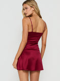 Avelisse Lace Detail Satin Mini Dress Burgundy