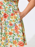 Floral Print Pockets Sleeveless Swim Dress