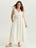 Tassels Cinched-Waist V-Neck Maxi Dress