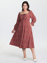 Floral Print Square Neckline Drawstring Midi Dress