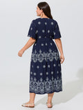 Boho Floral Print Belted Midi Dress