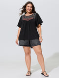Stretchy Embroidered Neckline Jersey Top