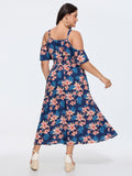 Floral Print Shirred Hollowed-Out Midi Dress