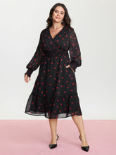 Fall in Love Print Shirred Waist Midi Dress