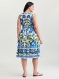 Large Floral Print Pockets Rayon Midi Dress