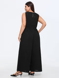 Split Neckline Pockets Sleeveless Jumpsuit