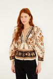 Sand Majestic Garden Lace Puff Sleeve Blouse