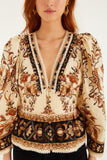 Sand Majestic Garden Lace Puff Sleeve Blouse