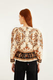 Sand Majestic Garden Lace Puff Sleeve Blouse
