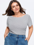 Scallop Boat Neck Striped-Print T-Shirt