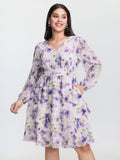 Artistic Floral Print Pleated Waist Mini Dress