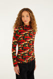 Black Wild Mushrooms Ruched Waist Jersey Blouse
