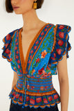 Bright Blue Rococo Flowers Blouse