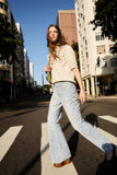 Denim Eyelet Pockets Flare Pants