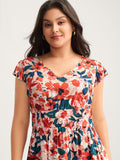 Floral Three-Layered Stretchy Waist Mini Dress