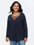 Supersoft Stretchy Crisscross Neckline Long Sleeve T-Shirt