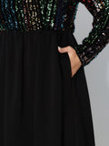 Sparkly Colorful Sequins Contrast Midi Dress