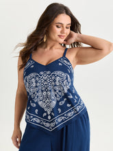 Stretchy Paisley Print Curvy Hem Tank Top