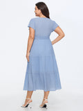 Shirred Cinched Waist Tiered Midi Dress