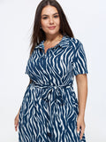 Zebra Print Waist-Tie Midi Shirt Dress