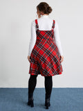 Plaid Print Zipper Overall Straps Mini Dress