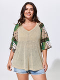 Stretchy Floral Print Raglan Sleeve Knit Top