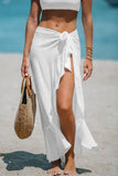 Sheer Ruffled Maxi Cover-Up Sarong - White