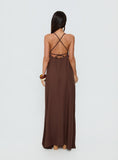Solie Tie Back Maxi Dress Chocolate Petite