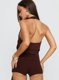 Kimbery Halter Wrap Top Brown