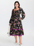 Floral Shirred Stretchy Waist Midi Dress