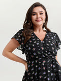 Floral Print Waist-Tie High Low Hem Midi Dress