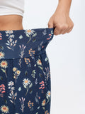 Stretchy Floral Print Drawstring Cuff Pants