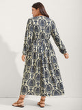 Boho Print Notched Tie Knot Maxi Dress