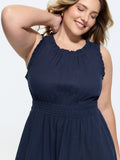 Cotton Sleeveless Waist-Defining Midi Dress