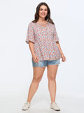 Supersoft Stretchy Floral Print Cut-Out Jersey Top