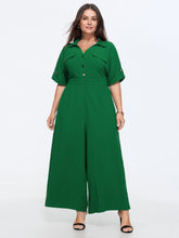 Button Placket Pockets Wide-Leg Jumpsuit
