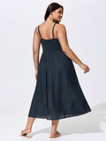 Linen Blend Breathable Pleated Flowy Midi Dress