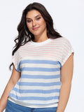 Stretchy Striped Print Mock Neck T-Shirt