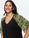 Sheer Floral Print Ruffled Cuff Sleeve Top