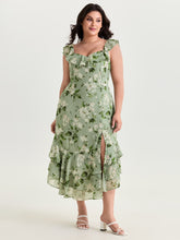 Soft Floral Print Ruffled Hem Midi Dress