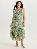 Soft Floral Print Ruffled Hem Midi Dress