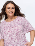 Floral Ruffle Sleeve Gathered Round Neck Blouse