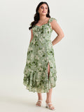 Soft Floral Print Ruffled Hem Midi Dress