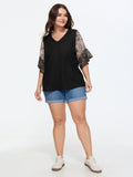 Stretchy Floral Print Ruffled Knit Top