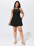Sheer Lace Neckline Waist-Tie Romper