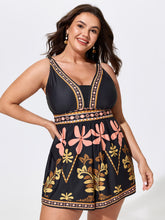 Floral Print Color Contrast Swim Romper