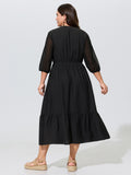 Breathable Floral Embroidered Neckline Midi Dress
