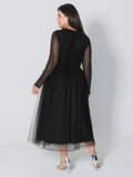 Mock Neck Sheer Stretchy Midi Dress