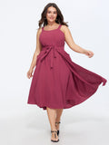 Front Split Tie Waist Pocket Midi Dress