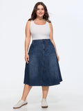 Stretchy Seamed Mid-Rise Denim Skirt